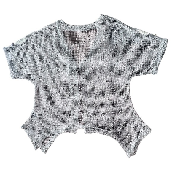 Kaktus Open Weave Cropped Lightweight Shrug Knit Silver Gray Cardigan Size Small - Picture 10 of 14